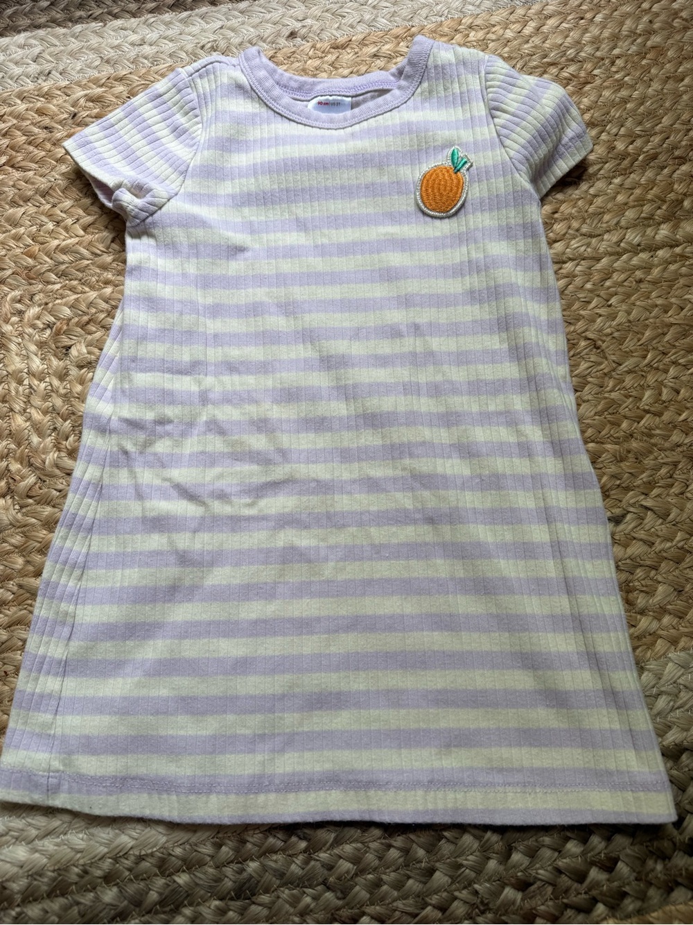 Hanna Anderson 3T Purple and White Striped Short-Sleeve Dress